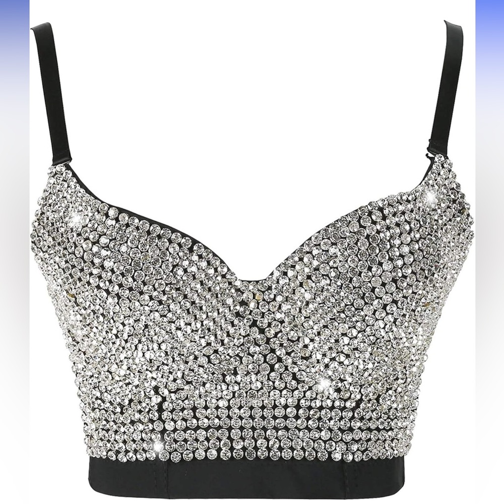 SOLD-Sparkling Rhinestone Embellished Black Bustier
